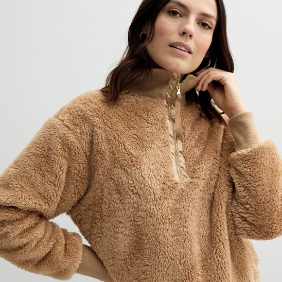 New Women's Sonoma Goods For Life Pullover Size XXL Beige Cozy Quarter Zip - Picture 5 of 13